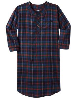 King Size Mens Big & Tall Blue Multicolor Plaid Flannel Nightshirt 6XL/7XL Tall